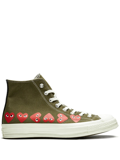 CONVERSE X COMME DES GARCONS PLAY Chuck High Multi Heart Khaki NO BOX