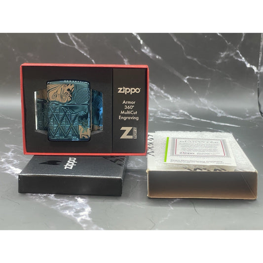 Zippo Armor 360° MultiCut Engraving Luxury Edition – Deep Teal & Gold 100%OG