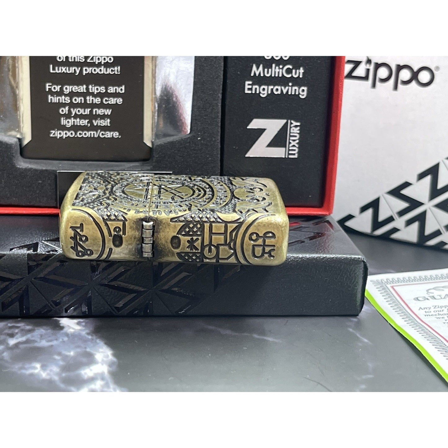 Zippo Armor Necronomicon 360° MultiCut Antique Brass Lighter - Z-Luxury Box