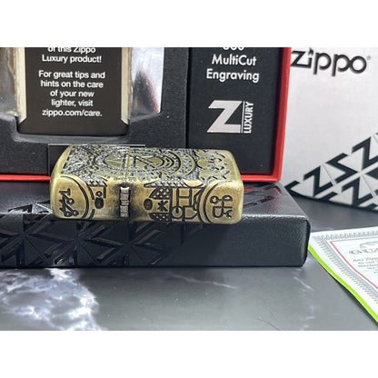 Zippo Armor Necronomicon 360° MultiCut Antique Brass Lighter - Z-Luxury Box