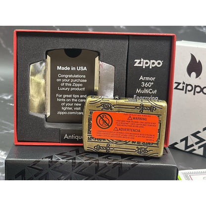 Zippo Armor Necronomicon 360° MultiCut Antique Brass Lighter - Z-Luxury Box