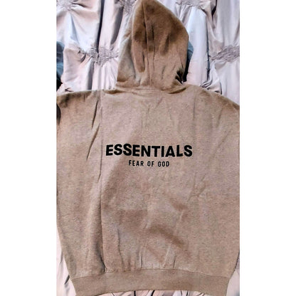 Essential Fear of God 2 Sided Logo Pullover Dark Oatmeal Hoodie Size L