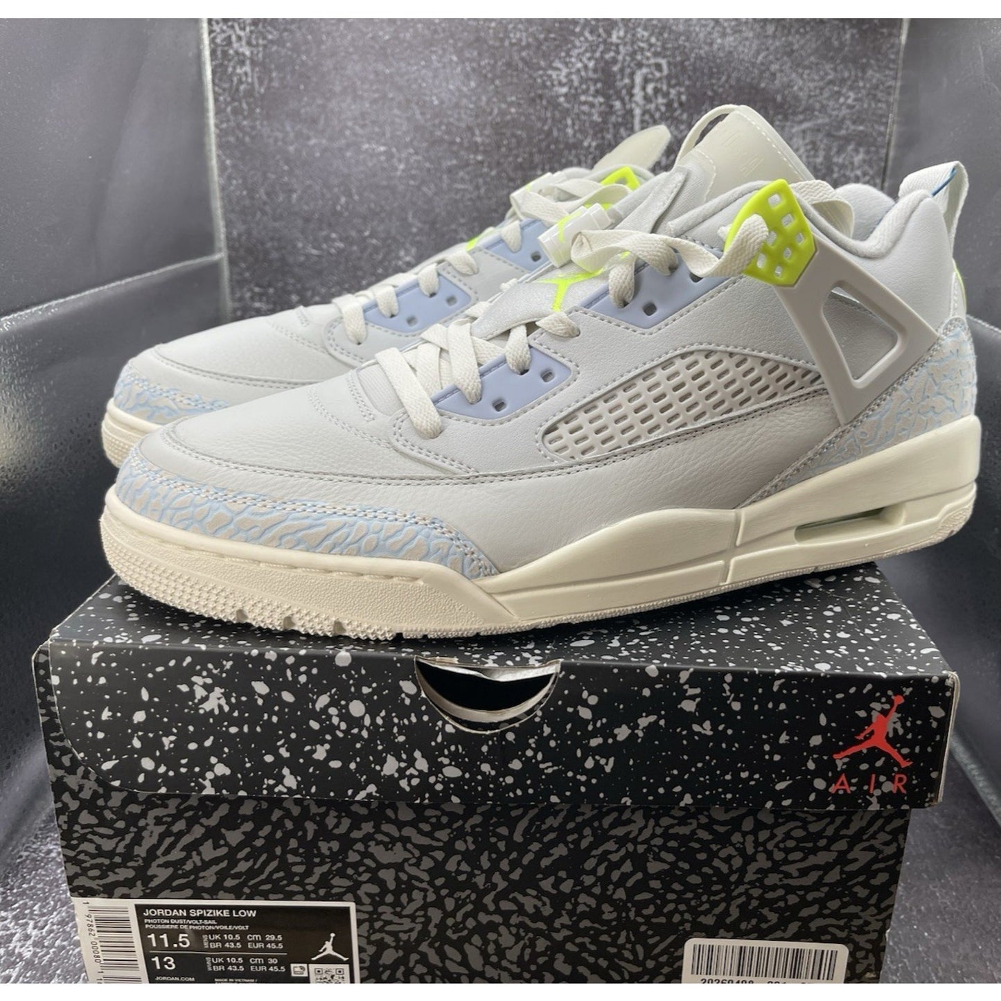 Nike Men's SIZE 11.5 Jordan Spizike Low Photo Blue Volt Sail Coconut IB4464-025