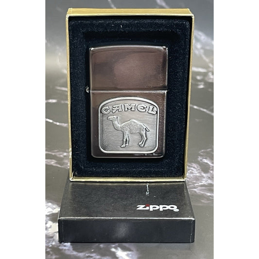 Vintage 1991 Camel Zippo Lighter Raised Emblem Brushed Chrome - New In Box VII