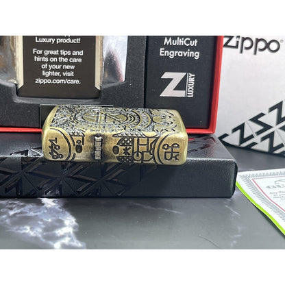Zippo Armor Necronomicon 360° MultiCut Antique Brass Lighter - Z-Luxury Box