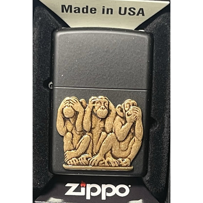 Zippo Three Monkeys Black Matte Windproof Pocket Lighter, 29409