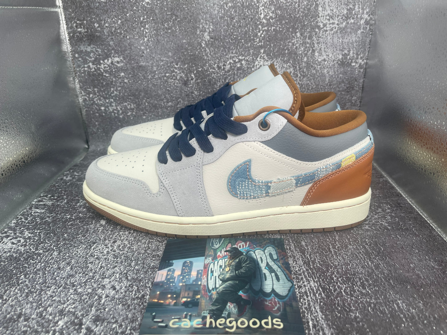 Air Jordan 1 SE Low 'Repaired Denim Swoosh' Men's Sneakers