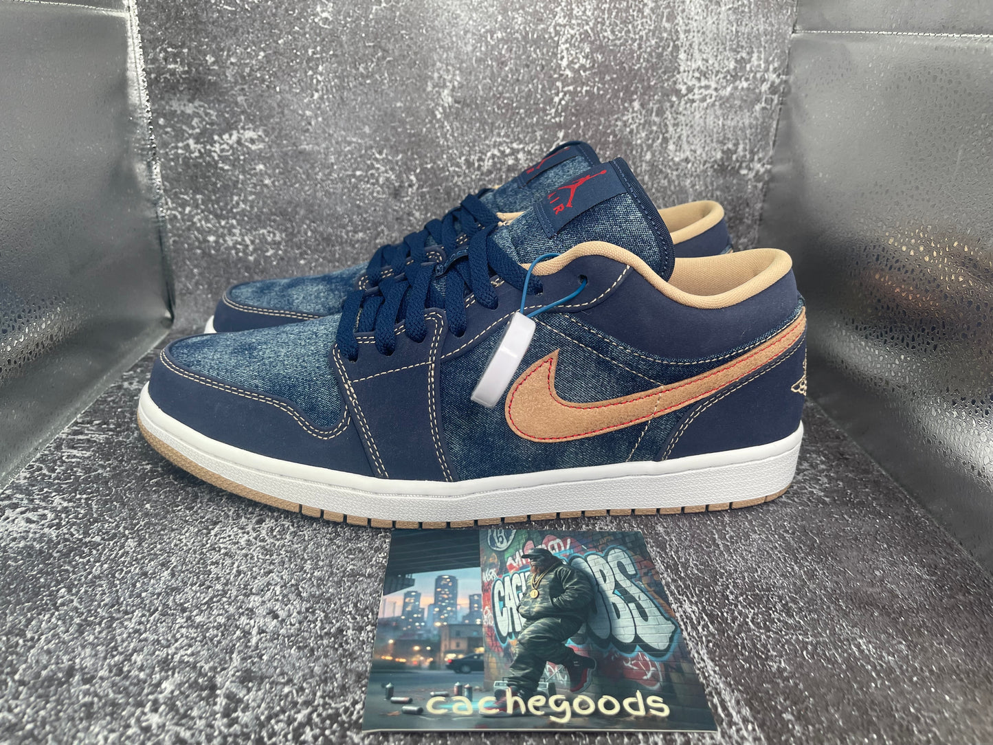 Air Jordan 1 Low SE 'Denim' Men's Sneakers - Navy Blue/Tan
