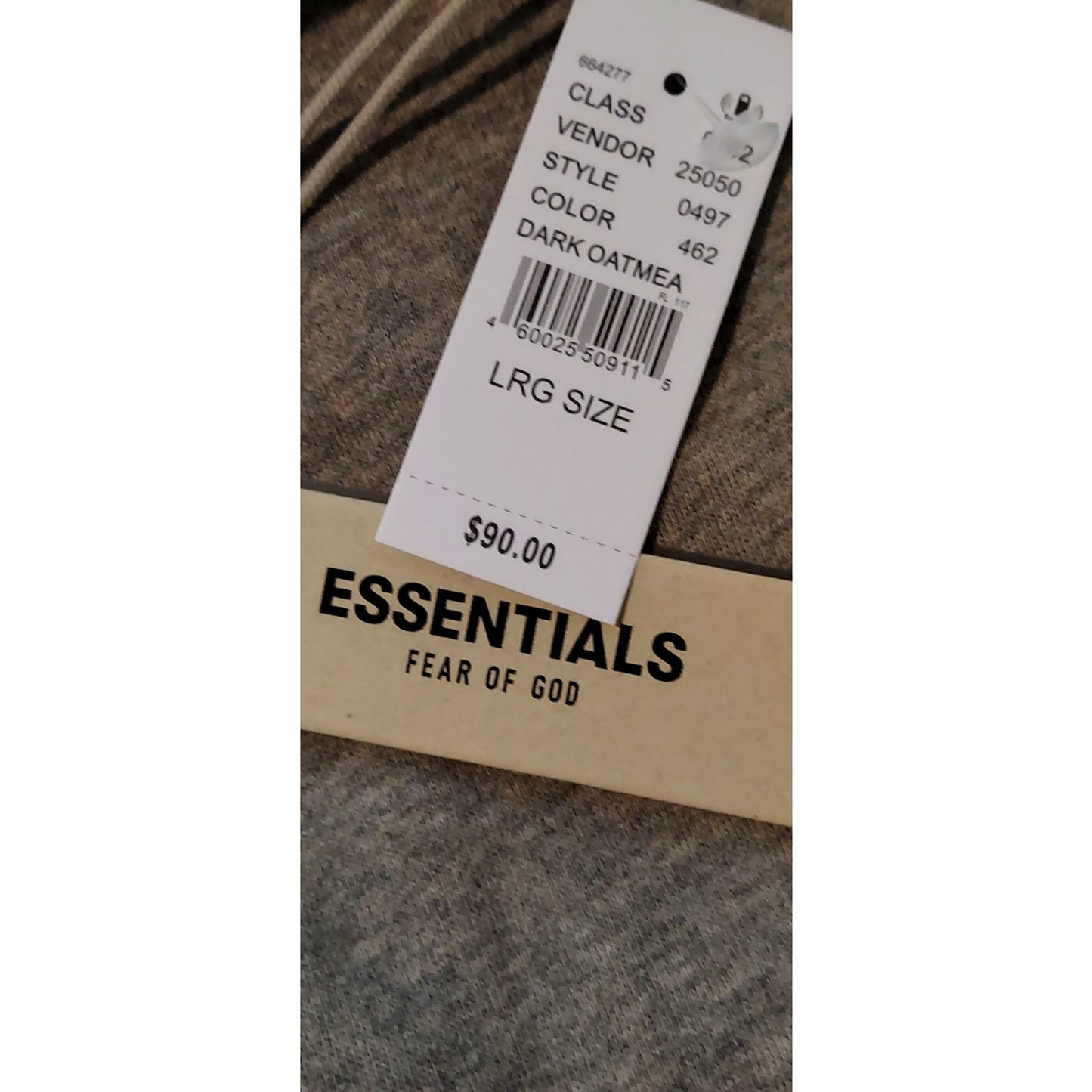 Essential Fear of God 2 Sided Logo Pullover Dark Oatmeal Hoodie Size L