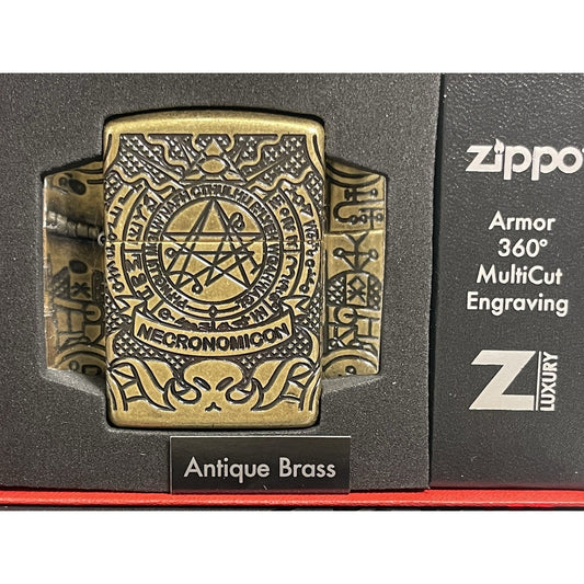 Zippo Armor Necronomicon 360° MultiCut Antique Brass Lighter - Z-Luxury Box