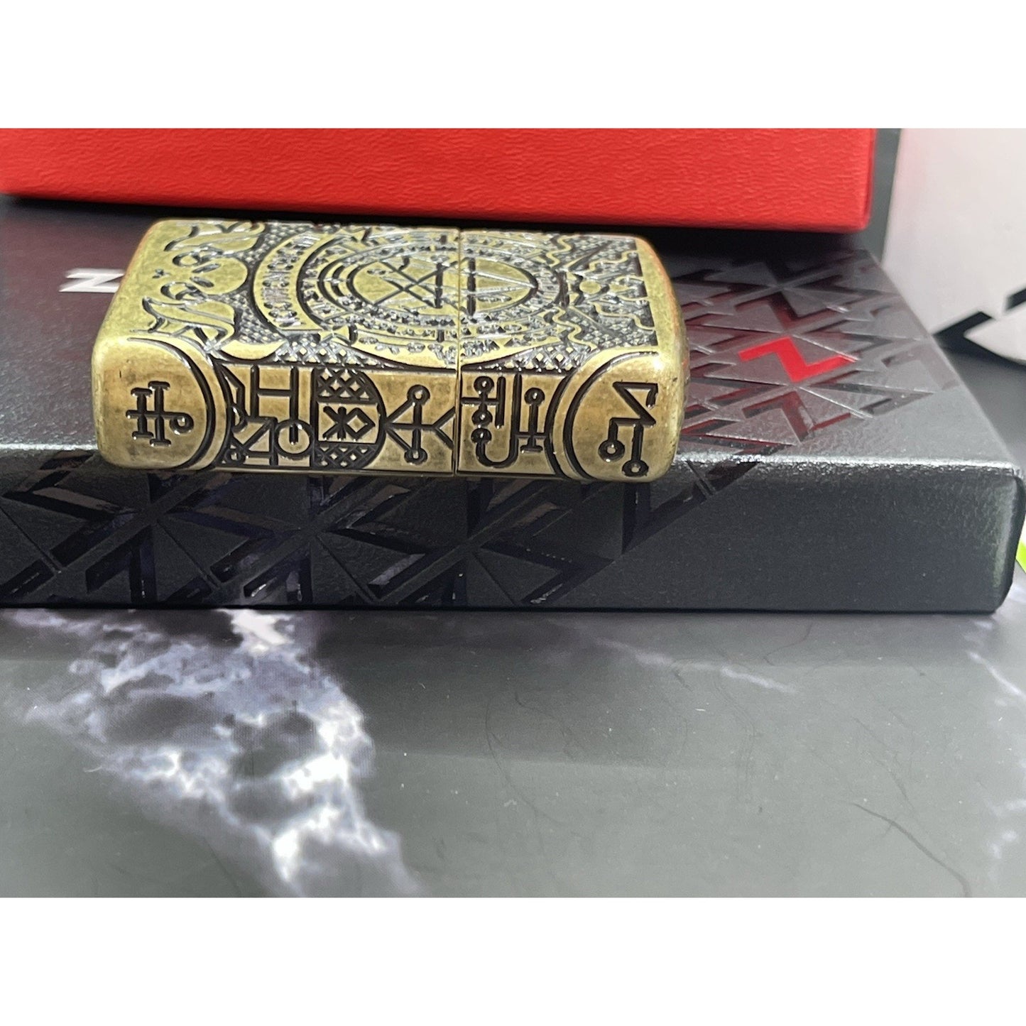 Zippo Armor Necronomicon 360° MultiCut Antique Brass Lighter - Z-Luxury Box