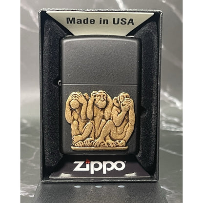 Zippo Three Monkeys Black Matte Windproof Pocket Lighter, 29409